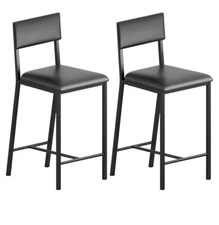 Set of 2 PU Leather Bar Stools Counter Height Dining Chairs for Home Kitchen