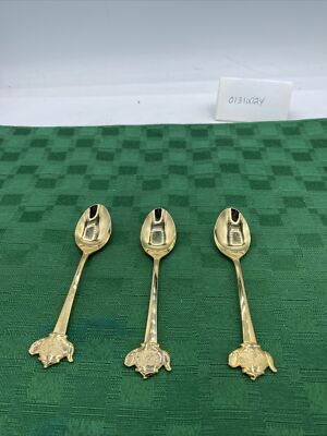 3-Vintage Gold-plated Stainless JAPAN HIC Spoons with Teapot and TeaCup  Handles