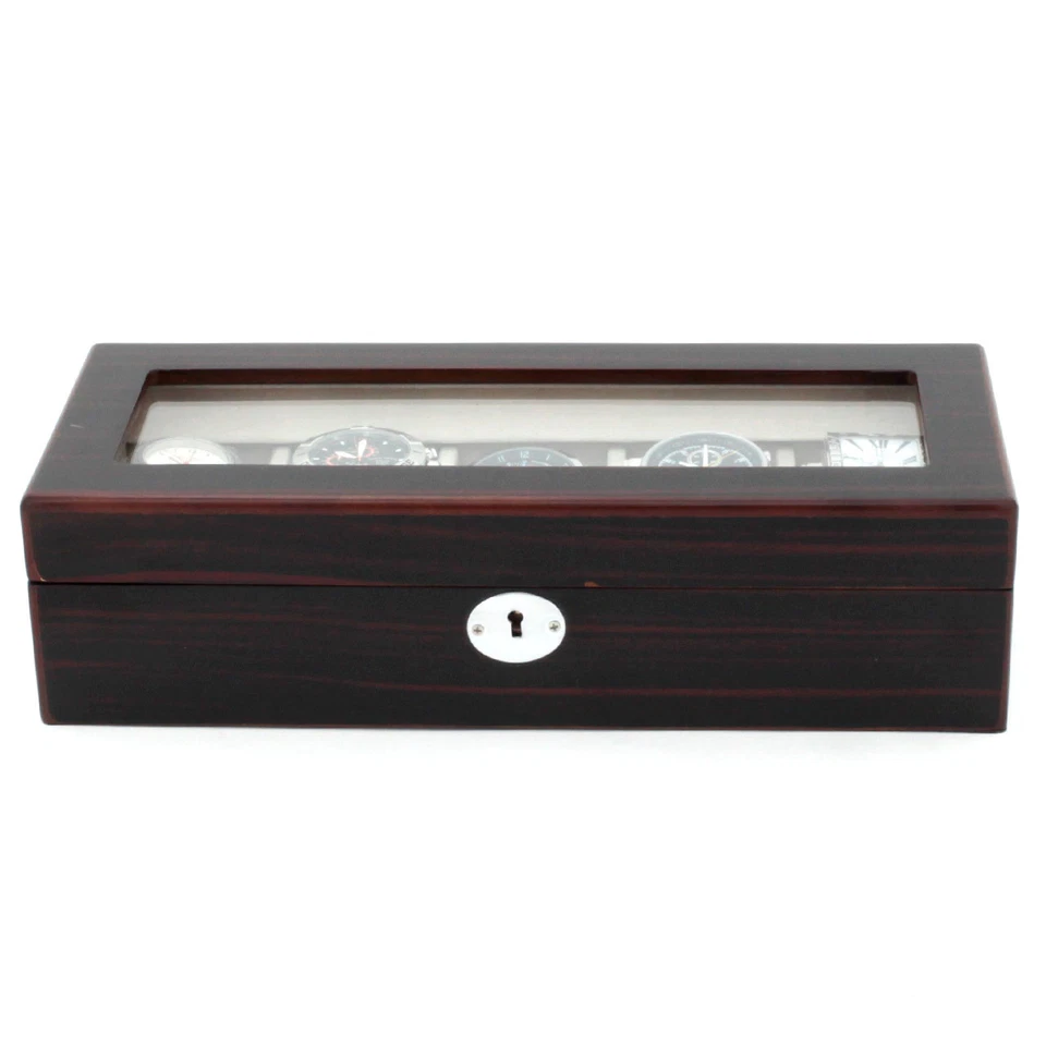 Watch Box 5 Watches Extra Large Compartments Wood Extra Clearance Glass Top - Image 2 of 3