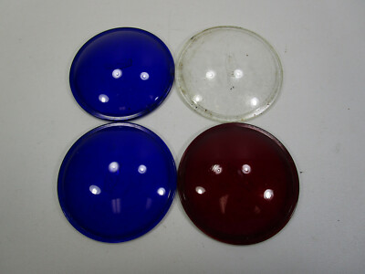 Lot of 4 MAJOR KOPP Glass red clear Blue Railroad? lamp Lens cvx 3 3/4'' d
