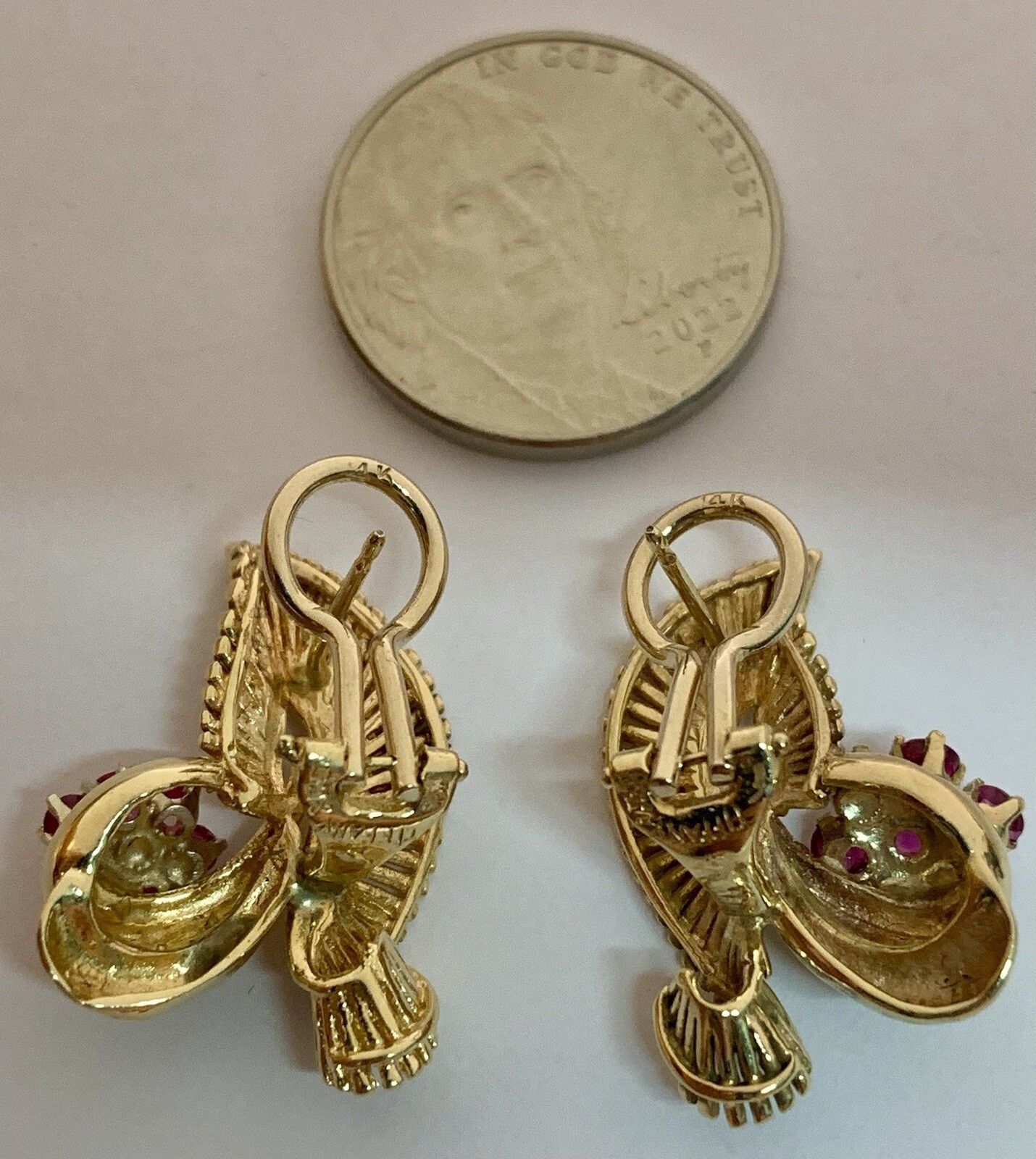 Vintage SOLID 14k YELLOW GOLD AND RUBY EARRINGS, … - image 11
