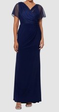 B A By Betsy  Adam Women's Blue Lined Draped-Mesh V-Neck Sheath Dress Size 4
