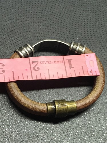 Leather Bronz And Silver Tone Bracelt 7” For Men Or Women - Picture 9 of 10