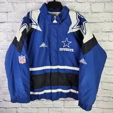 Vintage 90s Pro Line Dallas Cowboys Full Zip Puffer Jacket Black Large
