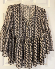Show Me Your Mumu Women Poet Tie Top Brown Snake Print Bell Sleeve Blouse SMALL