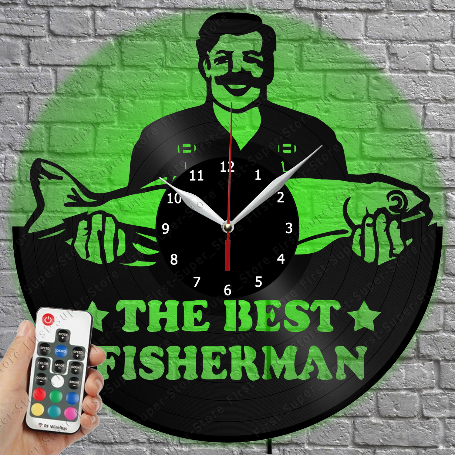 LED Fisherman Vinyl Record Wall Clock with Light 1646