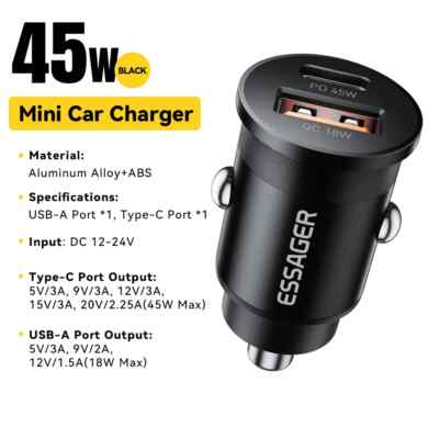 45W USB Car Charger QC 3.0 Type C PD Fast Charger Adapter For iPhone 16 Samsung