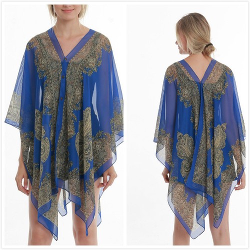 AU STOCK OVERSIZE CHIFFON KAFTAN KIMONO PONCHO TOP SHAWL BIKINI COVER UP SW093 - Picture 10 of 15