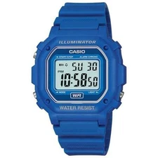 Casio F108WH-2A, Digital Chronograph Watch, Blue Resin, Alarm, 7 Year Battery
