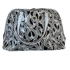 DVF LARGE Weekender Travel Overnight Bag Black and White Hearts Logo