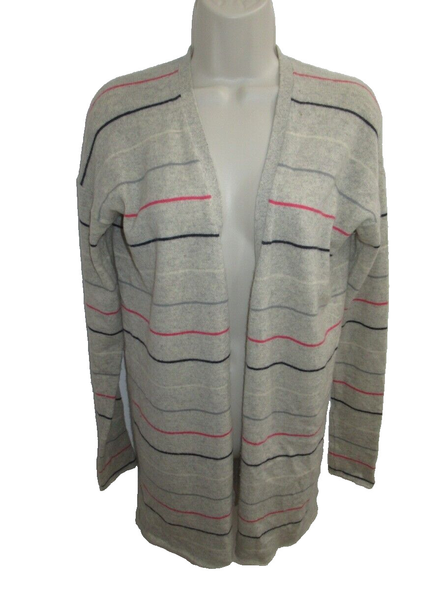 Theory 100% Cashmere Gray Pink Striped Open Front Cardigan Size S