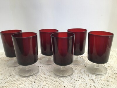 Vintage 70er Jahre französische Luminarc Rubin Preiselbeere Weingläser Kelche x 6