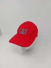 CAT Distressed Strap Back Dad Hat Red Cap