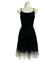 Dress S Hand Custom Made Black Velvet Spaghetti Straps 50th Sheer White Lace Hem