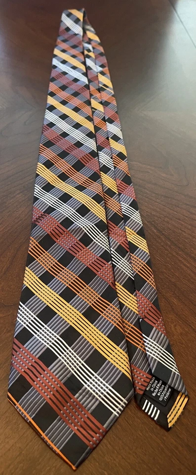 Apt. 9 Corbata de cuello negra dorada gris hecha a mano 100 % poliéster para hombre hecha en China Foto 3 de 4