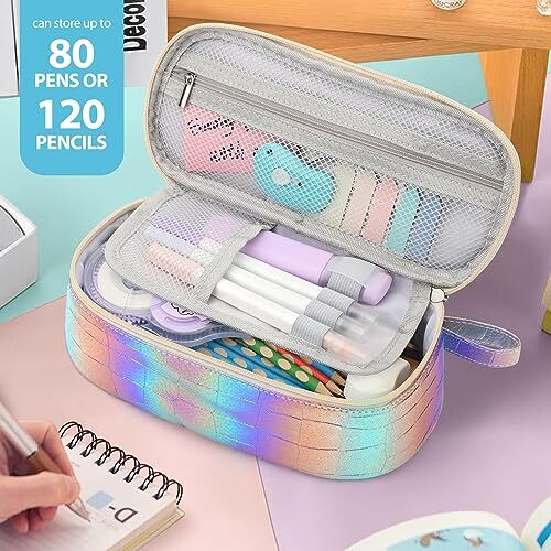 Große Kapazität Federmäppchen Tragbar Federtasche Tasche Schule Meerjungfrau Lila - Bild 4 von 6
