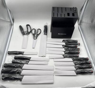 Astercook 21-Piece Kitchen Knife Set with Block & Sharpener, Black