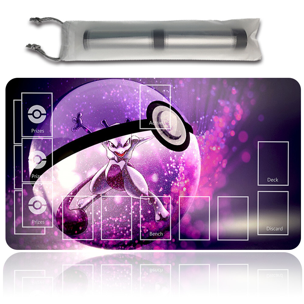 NEW Pokemon Mewtwo Playmat with Card Zones Free Bag Rubber Game