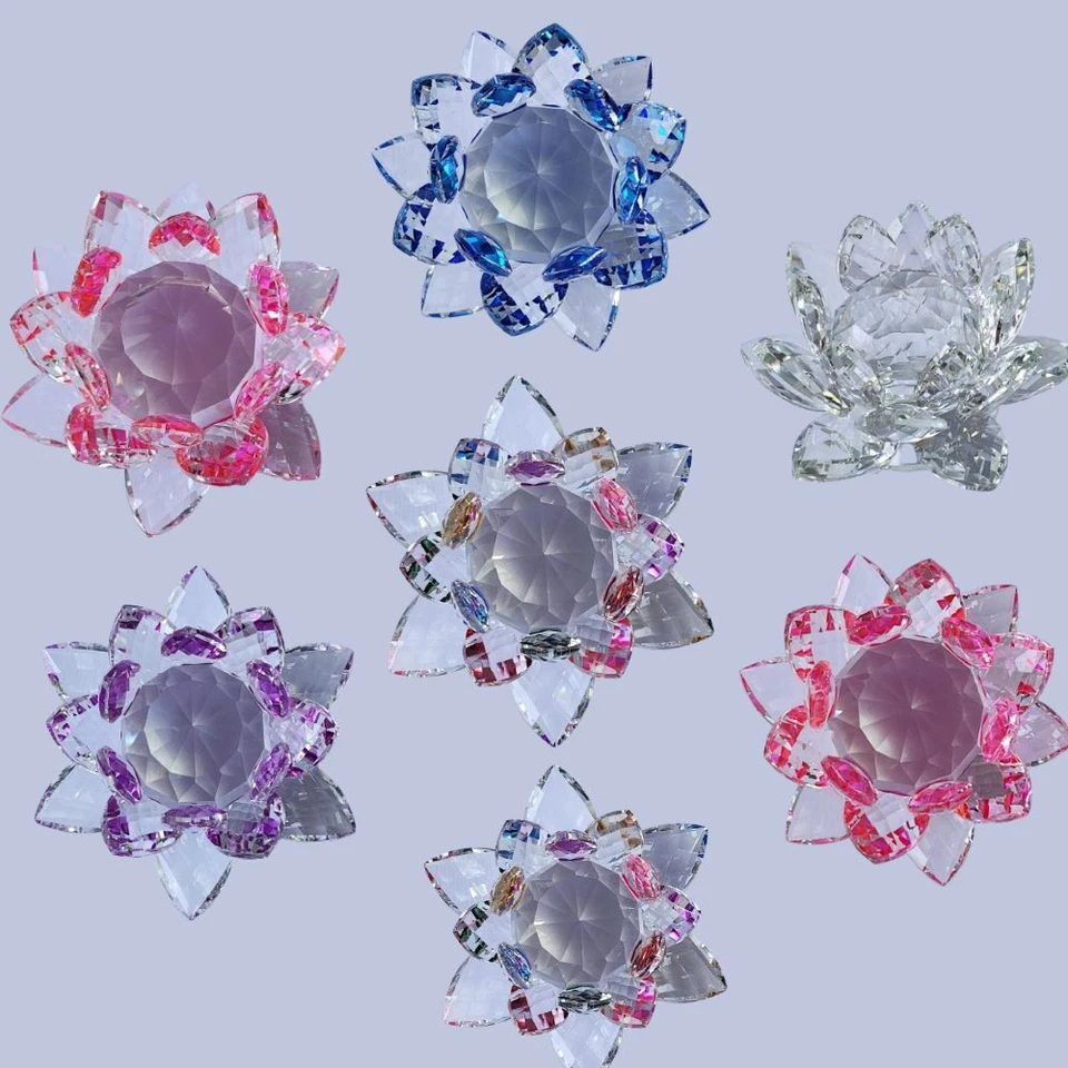 HOMEELABADOR Large Lotus Flower Ornament Crystal Craft Home Decor 15cm Crystal Flowers