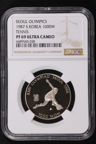 1987 South Korea 1000 Won - Tennis - Seoul Olympics - NGC PF 69 Ultra Cameo