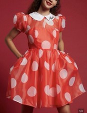 Disney Minnie Mouse Red/White Polka Dot Collared Dress Costume Polyester Size S