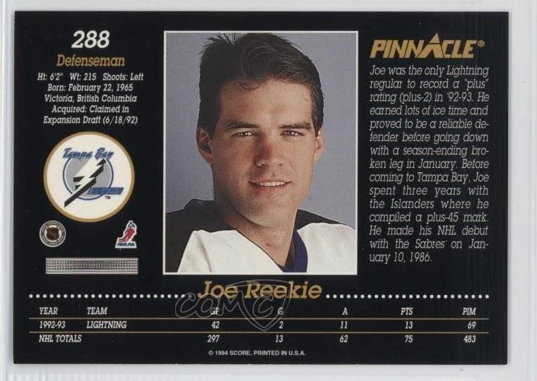 1993-94 Pinnacle Joe Reekie #288 - Image 2 of 2