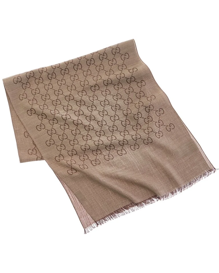 Bufanda para mujer Gucci Logo pequeña mezcla de lana y seda jacquard marrón Foto 2 de 3