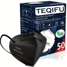 Teqifu 50pcs KN95 Face Mask Black 5 Layer Cup 1 Count (Pack of 50), 