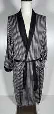 Vintage Christian Dior Silver Black Stripe Shawl Robe Rayon Men's Dressing Gown