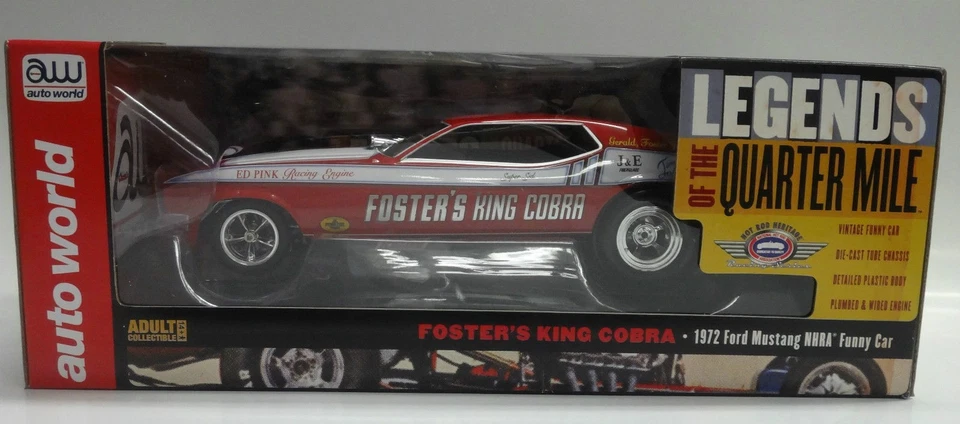 FOSTER KING COBRA FORD MUSTANG FUNNY CAR 1:18 AUTO WORLD LEGENDS OF QUARTER MILE - Image 4 of 4