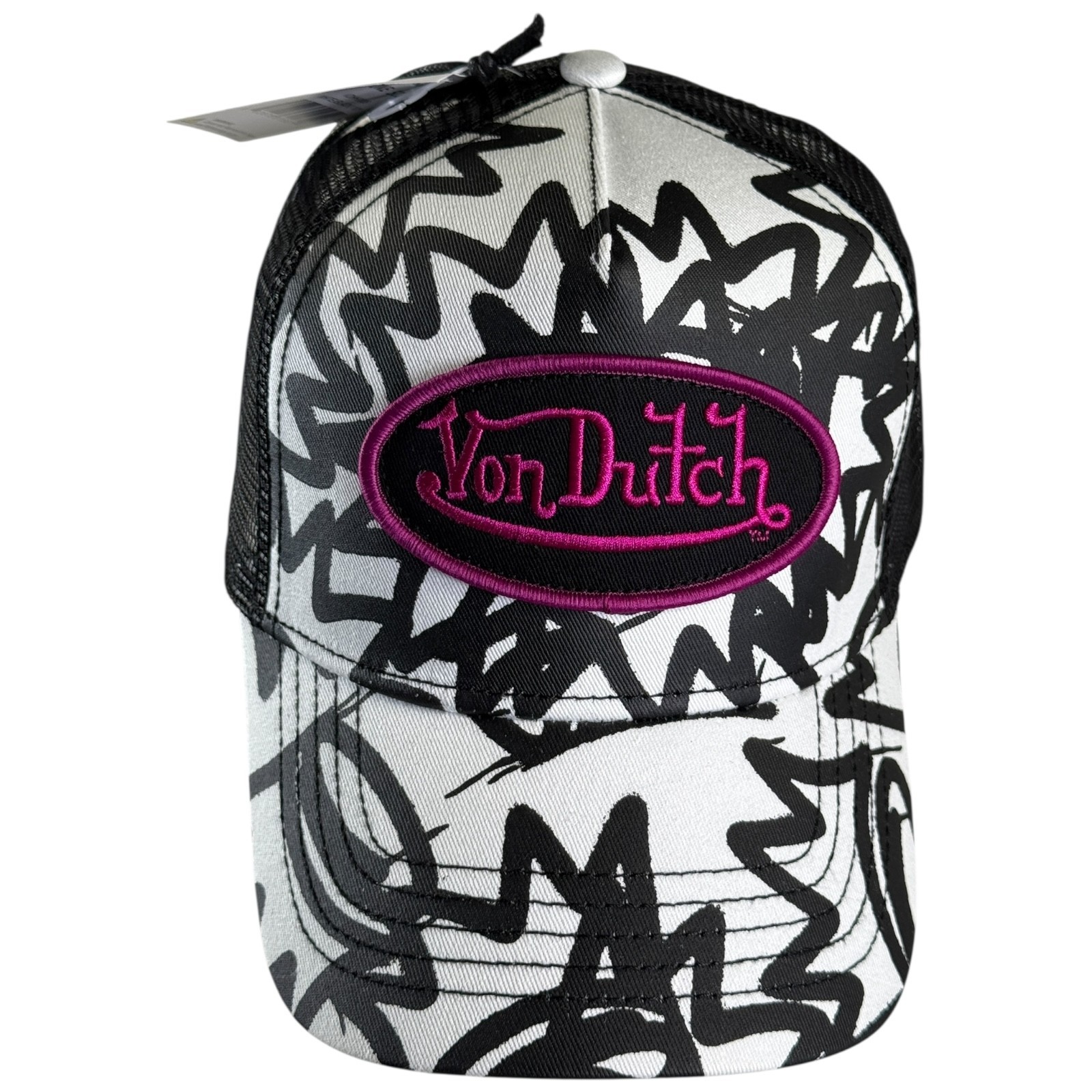 Von Dutch Hat Cap SnapBack Trucker Mesh Graffiti Patch Black/White NEW W/ TAGS!