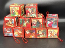 Set of 11 Vtg Christmas Cardboard 2 Square Paper Ornaments Santa Gift Box