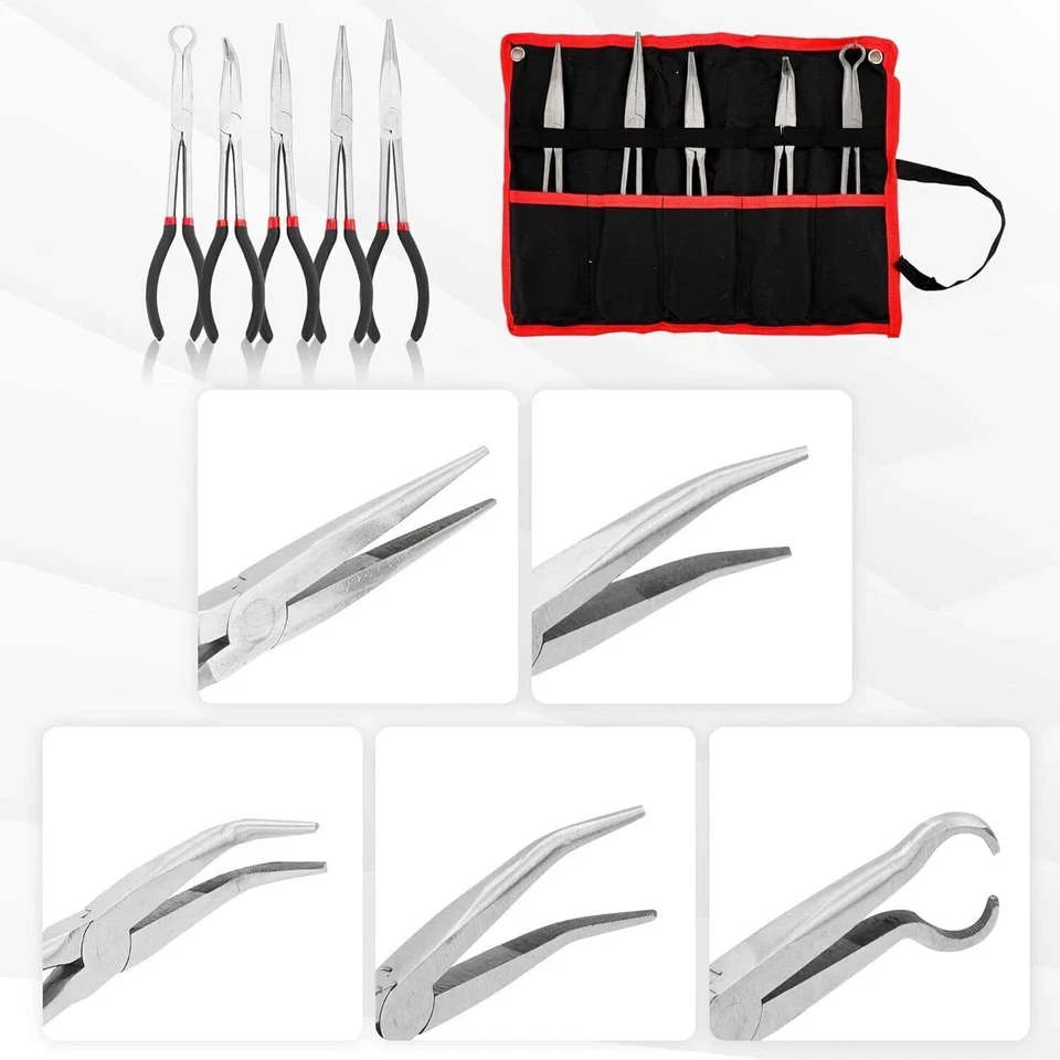 5Pcs Precision 11inch Long Needle Nose Pliers Assortment Kit, Long Reach Pliers - Image 3 of 4