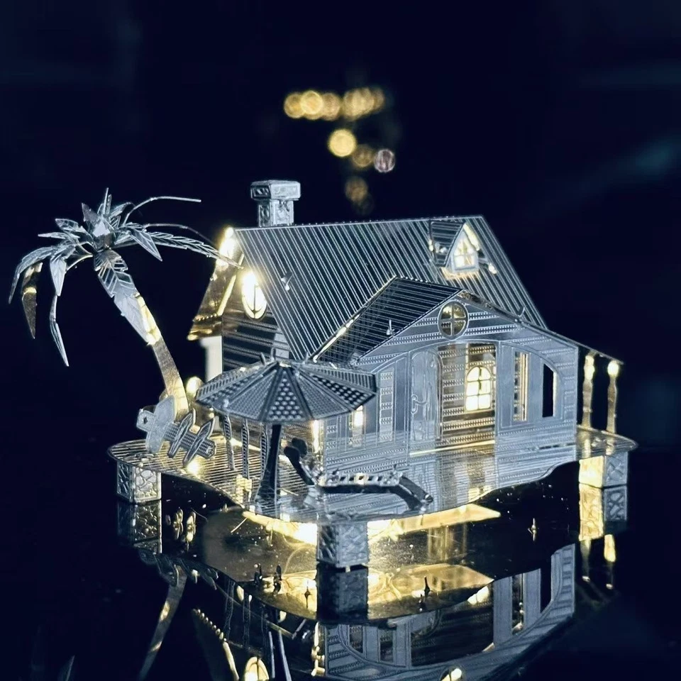 3D металлическая головоломка пляж коттедж металлическое здание сделай сам модель игрушка украшение для взрослых дерево - Изображение 2 из 4