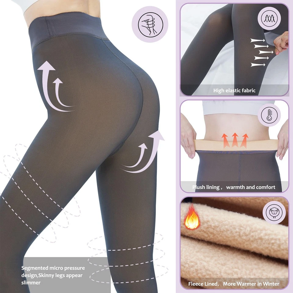 Leggings cómodos forrados de vellón para mujer-térmicos de invierno ajustados ultra cálidos opacos Foto 3 de 4