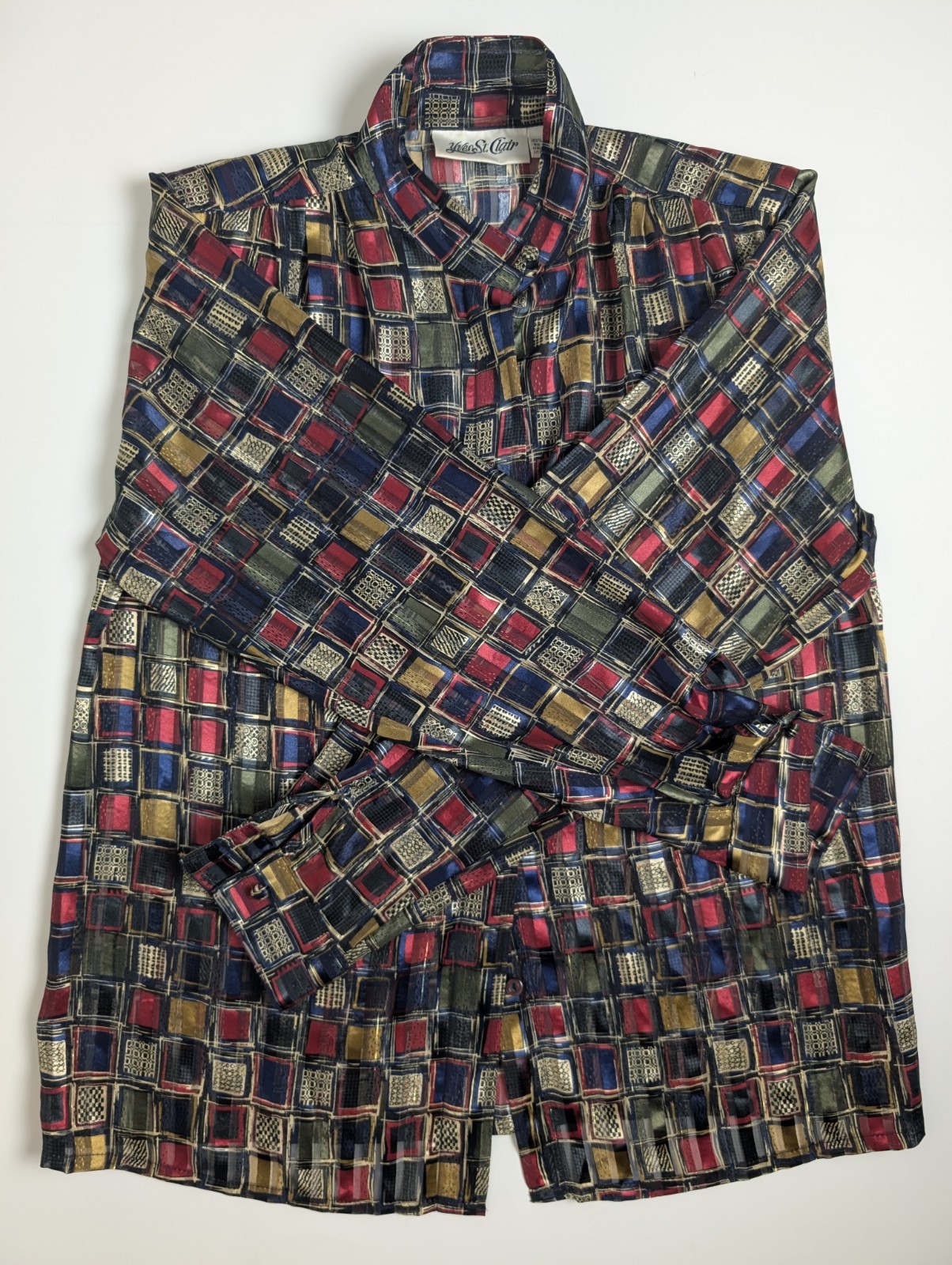 SAINT LAURENT Camicetta vintage Yves St. Clair made in Korea taglia 12 stampa geometrica retrò anni 80...