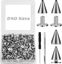 240 Pairs 9.5 MM Cone Spikes Screwback Studs, Punk Spikes and Studs Kit for Punk