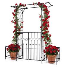 Garden Arbor with Gate and Planter Boxes 206cm Heavy Duty Metal Arch