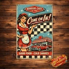 Vintage 1950s Diner Welcome Tin Sign Americana Retro Cafe Wall Decor 8x12