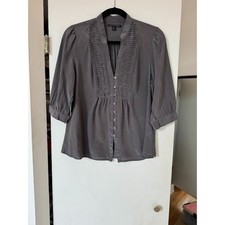 Banana Republic Gray Silk Pleated Button Front Blouse Petite L