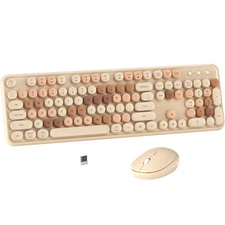 Colorful Wireless Computer Keyboard and Mouse Combo with Round Typewriter Key...