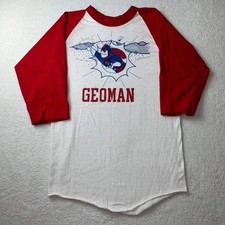 Vintage 70s Russell Athletic Baseball Ringer Shirt White Red Geoman Size Medium