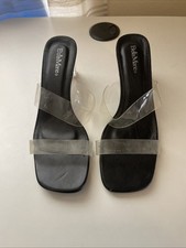 Mujeres Sandalias Zapatos Tacón Alto Punta Cuadrada Mula Zapatillas Playa Correa Transparente Moda