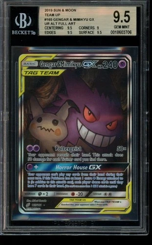 BGS 9.5 GEM MINT Pokemon Gengar Mimikyu Sun and Moon Team Up GX Full Art 165/181