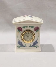 Vintage LENOX Porcelain Quartz Desk Table Clock Poppies on Blue