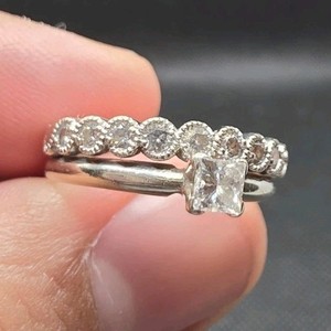 Zales 14k White Gold Princess Diamond Engagement Wedding Ring Set Size 7