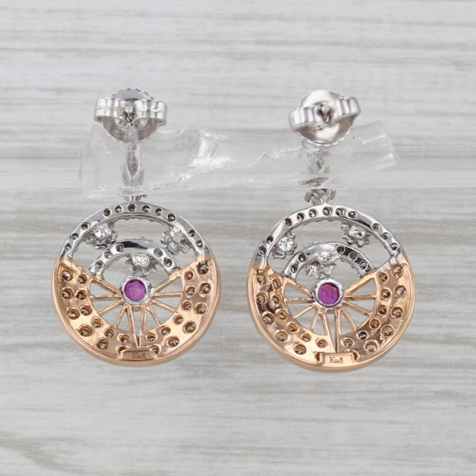 1.09ctw Diamond Ruby Circle Drop Earrings 18k Rose White Gold - Image 3 of 4