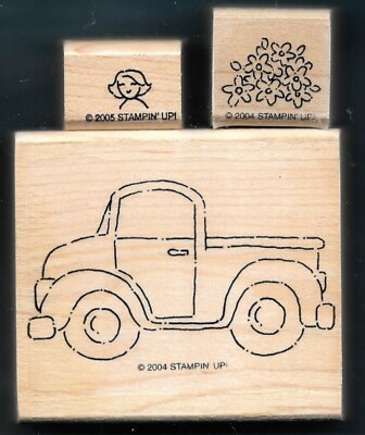 PICK UP TRUCK FLOWERS DRIVER Woman SPRING FLORAL TRIP STAMPIN' UP! RUBBER STAMP