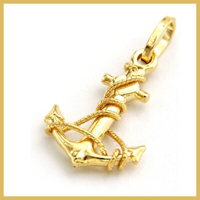 18k 750 Real Yellow GOLD Anchor Rope Italian Nautical Pendant