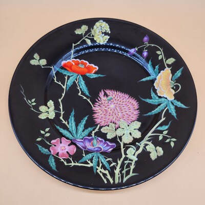 A. RAYNAUD & CO VIRIDIENNE プレートNo2 RAYNAUD & Co. LIMOGES FRANCE Exotic Flowers Black Plate 10.5